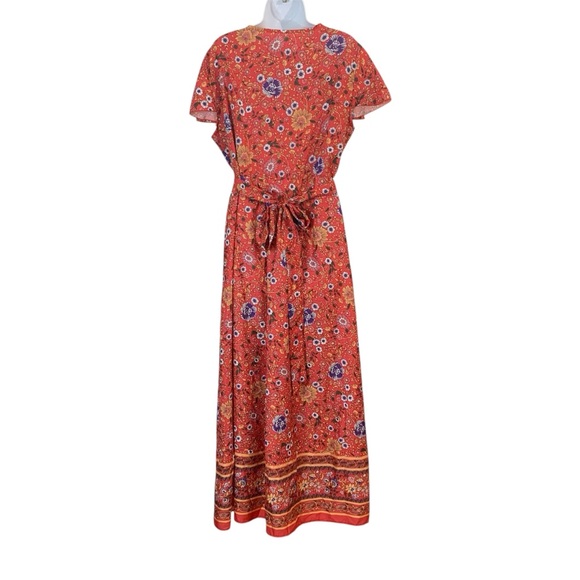 RED FLORAL Cotton Blend Maxi Wrap Dress Sz XL - Picture 3 of 6